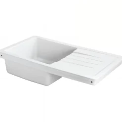 Évier 1 bac 1 égouttoir à droite non réversible à encastrer par dessus 85,7x50cm H 21,5cm grès SANINDUSA Reno XS blanc avec vidage