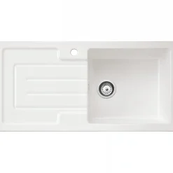 Évier 1 bac 1 égouttoir à encastrer par dessus 100x50cm hauteur 21cm céramique SANINDUSA Reno trop-plein inclus blanc