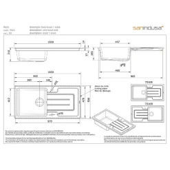 Évier 1 bac 1 égouttoir à encastrer par dessus 100x50cm hauteur 21cm céramique SANINDUSA Reno trop-plein inclus blanc