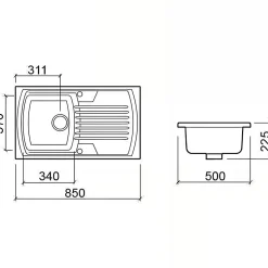 Évier 1 bac 1 égouttoir à encastrer par dessus 85x55 hauteur 22,5cm céramique SANINDUSA Lusitano blanc