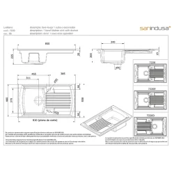 Évier 1 bac 1 égouttoir à encastrer par dessus 85x55 hauteur 22,5cm céramique SANINDUSA Lusitano blanc