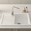 Évier 1 bac 1 égouttoir à gauche non réversible à encastrer par dessus 85,7x50cm H 21,5cm grès SANINDUSA Reno XS blanc avec vidage