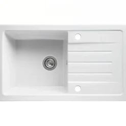 Évier 1 bac 1 égouttoir réversible 2 trous à encastrer 85,7x50cm H 21,5cm grès SANINDUSA Reno XS blanc (vidage non inclus)