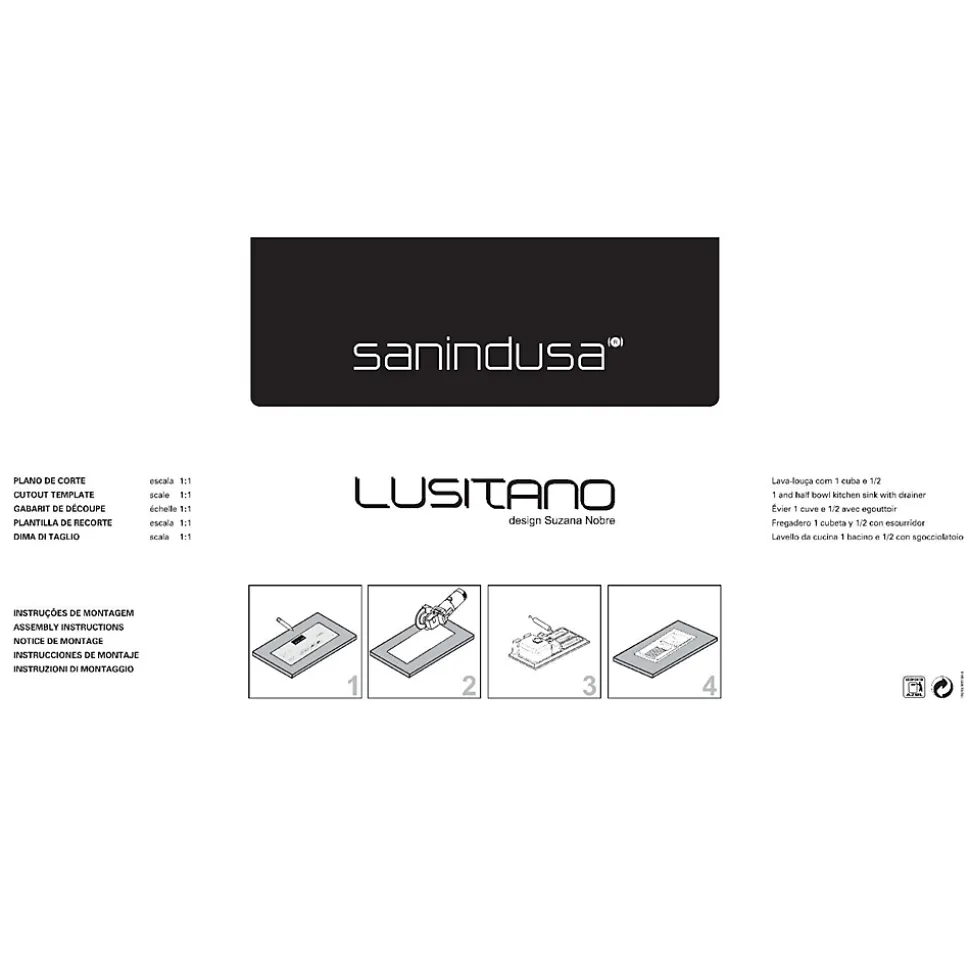 Évier 2 bacs 1 égouttoir à encastrer par dessus 99,5x49,7cm hauteur 23,5cm céramique SANINDUSA Lusitano blanc