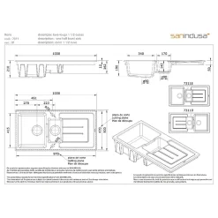 Évier 2 bacs 1 égouttoir à encastrer par dessus 100x50cm hauteur 21cm céramique SANINDUSA Reno blanc (vidage non inclus)