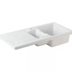 Évier 2 bacs 1 égouttoir à encastrer par dessus 100x50cm hauteur 21cm céramique SANINDUSA Reno blanc (vidage non inclus)