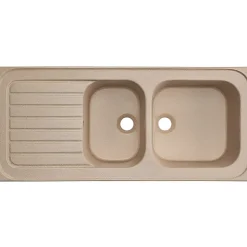 Évier 2 bacs 1 égouttoir à encastrer par dessus céramique SANINDUSA TROIA 112,5x50 hauteur 21,5cm avec trop-plein granit beige