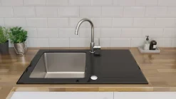 Évier à encastrer 1 bac avec égouttoir noir et argent Cooke & Lewis Christianna