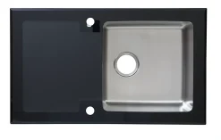 Évier à encastrer 1 bac avec égouttoir noir et argent Cooke & Lewis Christianna