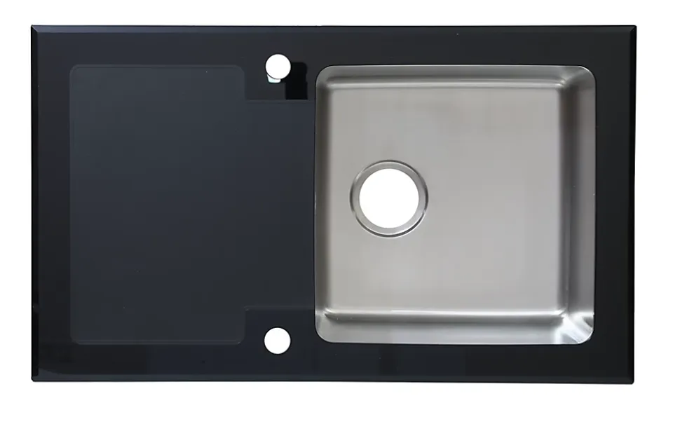 Évier à encastrer 1 bac avec égouttoir noir et argent Cooke & Lewis Christianna