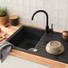 Évier à encastrer 1 cuve et égouttoir en résine noir mat Ising Cooke & Lewis