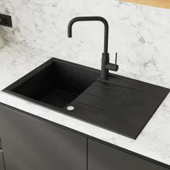 Évier à encastrer 1 cuve et égouttoir en résine noir mat Ising Cooke & Lewis