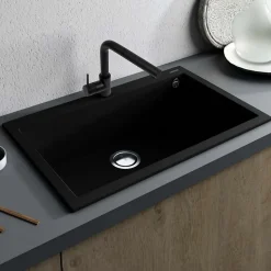 Évier à encastrer 1 Cuve 72x40x20cm - Quartz Noir Mat - Kera SE FRÉCAN