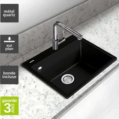 Évier à encastrer 1 Cuve 49x40x20cm - Quartz Noir Mat - Quadra SE FRÉCAN