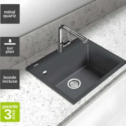 Évier à encastrer 1 Cuve 69x40x20cm - Quartz Concrete - Quadra SE FRÉCAN
