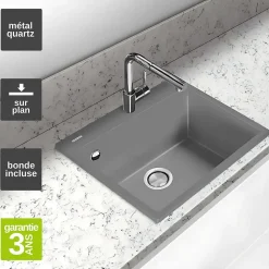 Évier à encastrer 1 Cuve 49x40x20cm - Quartz Titanium - Quadra SE FRÉCAN
