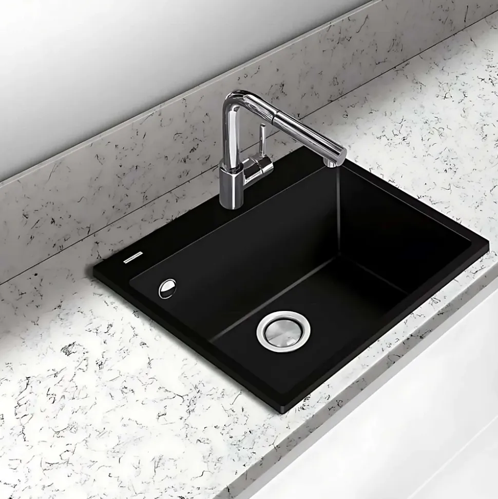 Évier à encastrer 1 Cuve 69x40x20cm - Quartz Noir Mat - Quadra SE FRÉCAN