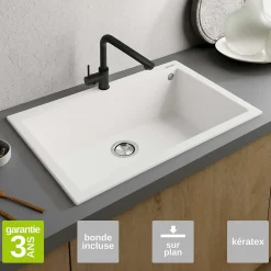 Évier à encastrer 1 Cuve 50x40x20cm - Quartz Blanc - Kera SE FRÉCAN