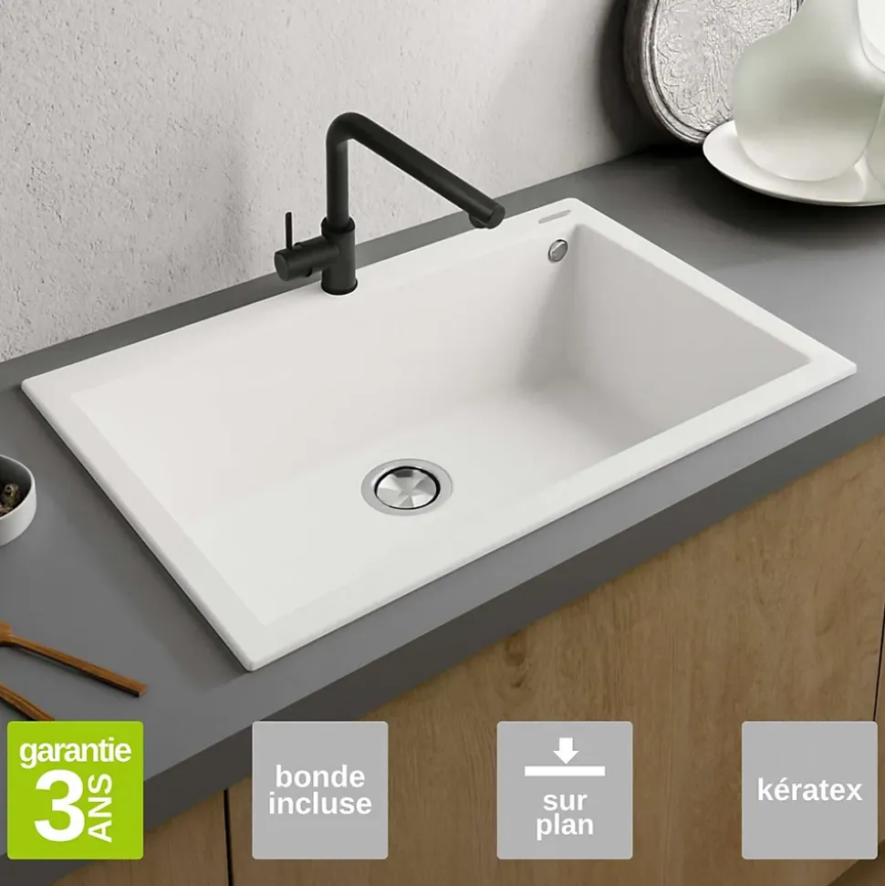 Évier à encastrer 1 Cuve 50x40x20cm - Quartz Blanc - Kera SE FRÉCAN