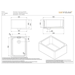 Évier bac a laver 1 bac à poser ou à encastrer par dessous 60x46cm hauteur 25,2cm trop-plein intégré grès SANINDUSA Belfast blanc