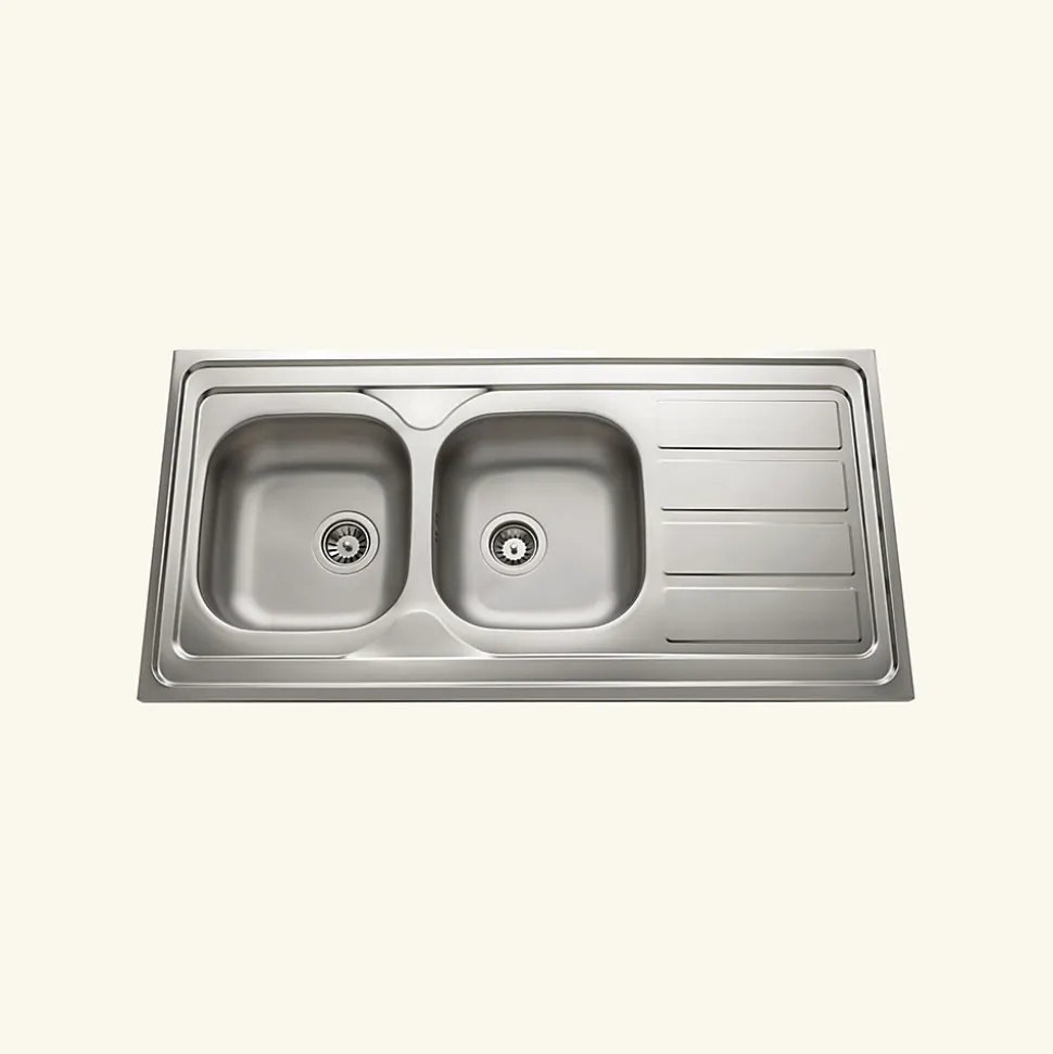Évier bandeau à poser inox NINO 2 bacs 1 égouttoir - 120 cm