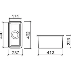 Évier compact 1 bac à encastrer 46,2x23,7cm hauteur 22,3cm grès fin tradionnel SANINDUSA Valet blanc (livré avec bonde)