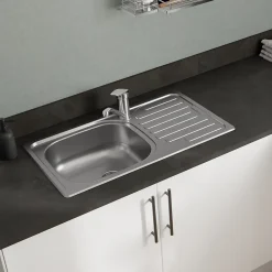 Évier compact de cuisine 1 cuve et 1 égouttoir en acier inoxydable Jabiri