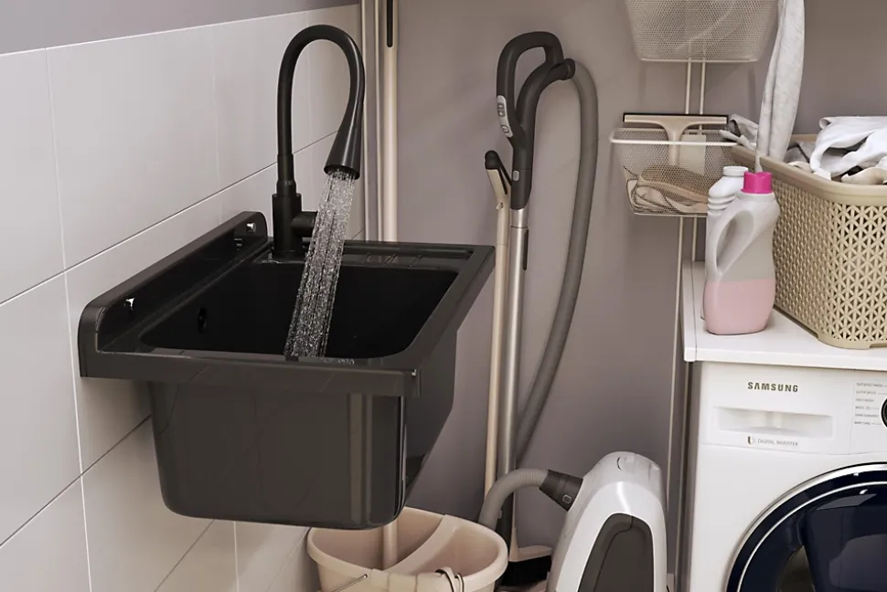 Évier Compact Granitan Monza pour Garage, Buanderie, Chaufferie Noir avec Siphon 1 pièce