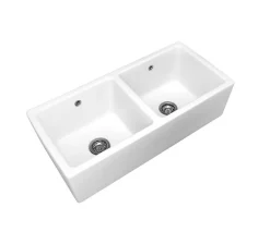 Évier céramique Belfast 2 bacs blanc