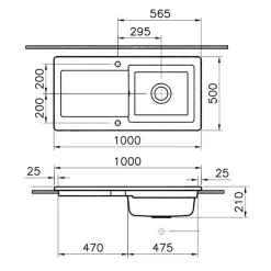 Évier céramique blanc brillant VitrA ARKITEKT 1 grand bac - 1 égouttoir