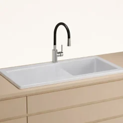 Évier céramique blanc brillant VitrA ARKITEKT 1 grand bac - 1 égouttoir