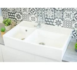 Évier céramique blanc Country 2 bacs 90 cm