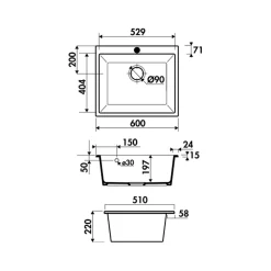 Évier céramique blanc FELIX 1 bac 600x510 mm