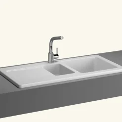 Évier céramique blanc VitrA ARKITEKT 1 bac et demi - 1 égouttoir