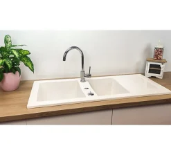 Évier céramique Lingot blanc 2 cuves + égouttoir Sarreguemines