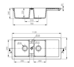 Évier céramique Lingot blanc 2 cuves + égouttoir Sarreguemines