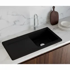 Évier céramique noir mat VitrA ARKITEKT 1 grand bac 1 égouttoir