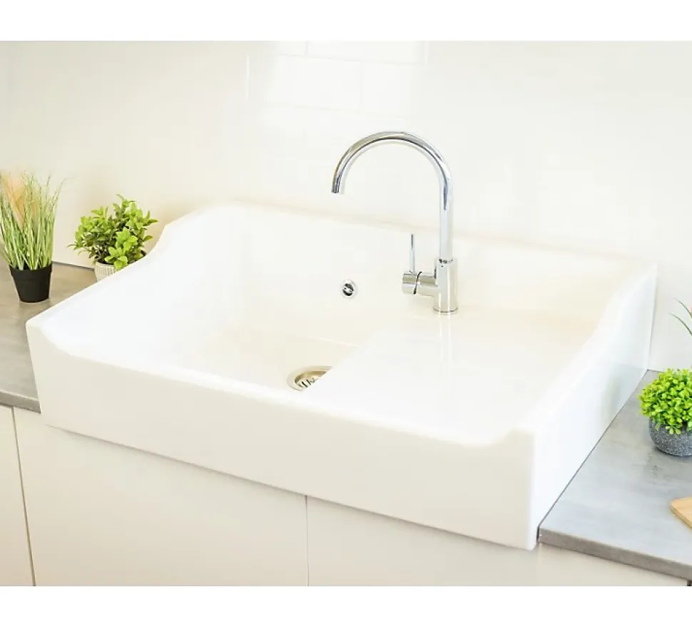 Évier céramique timbre d'office Grand Siècle blanc 90 cm