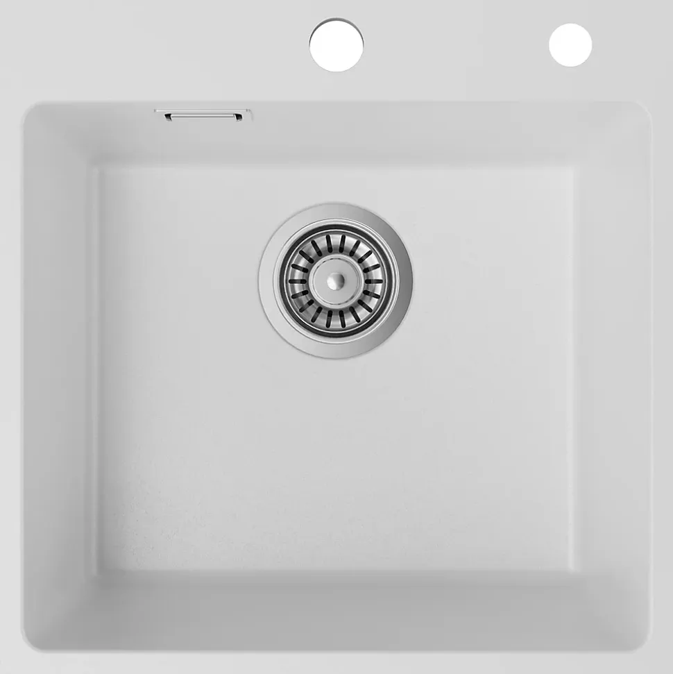 Évier Cuisine en Granit Blanc, CECIPA Max Évier à Encastrer 50 x 45cm ,Évier 1 Bac Noir , Kit de Vidage