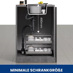 Évier Cuisine en Granit Noir, CECIPA Max Évier à Encastrer 40 x 45cm + Mitigeur Cuisine Noir ,Évier 1 Bac Noir , Kit de Vidage