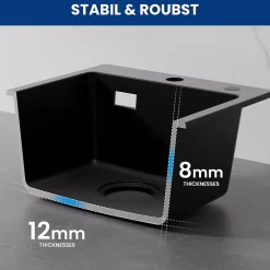 Évier Cuisine en Granit Noir, CECIPA Max Évier à Encastrer 40 x 45cm + Mitigeur Cuisine Noir ,Évier 1 Bac Noir , Kit de Vidage