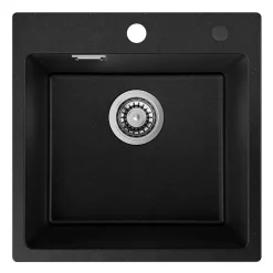 Évier Cuisine en Granit Noir, Auralum Max Évier à Encastrer 45 x 45cm ,Évier 1 Bac Noir , Kit de Vidage