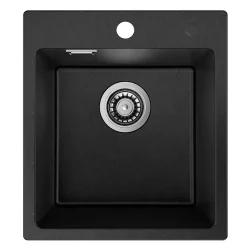 Évier Cuisine en Granit Noir, CECIPA Max Évier à Encastrer 40 x 45cm ,Évier 1 Bac Noir , Kit de Vidage