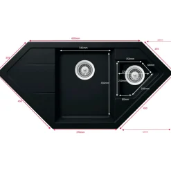 Évier d'angle granit blanc LOKTI 1 bac et demi - 1 égouttoir