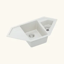 Évier d'angle granit blanc LOKTI 1 bac et demi - 1 égouttoir