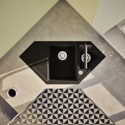 Évier d'angle granit noir LOKTI 1 bac et demi - 1 égouttoir