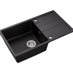 Évier de Cuisine 78 cm, Cecipa MAX Évier en Granit Noir , Évier 1 Bac avec Panier de Drainage