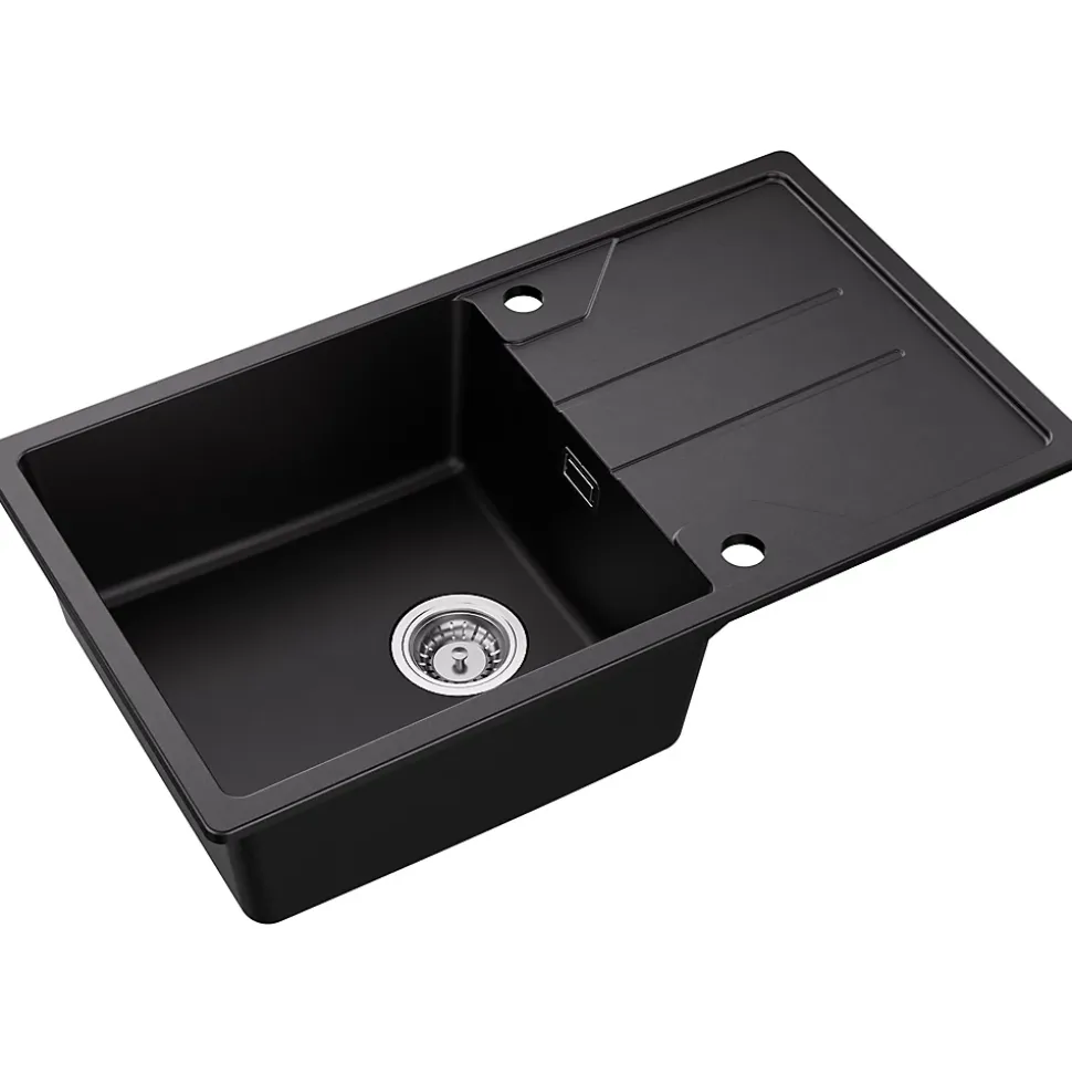 Évier de Cuisine 78 cm, Cecipa MAX Évier en Granit Noir , Évier 1 Bac avec Panier de Drainage