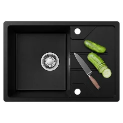 Évier de Cuisine 65 cm, SOFETIY MAX Évier en Granit Noir , Évier 1 Bac avec Panier de Drainage