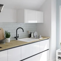 Évier de cuisine 1 cuve en composite de quartz blanc mat avec accessoires Romesco GoodHome